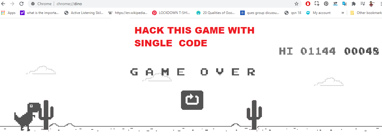 Hack Google Chrome Dino Game with a 1 Line of Code
